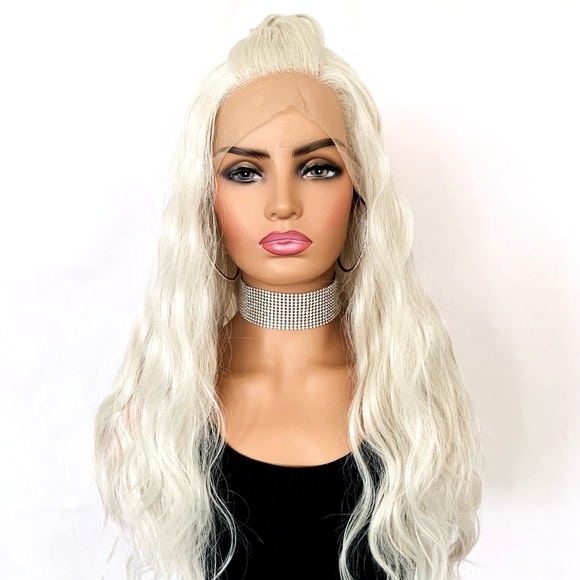 Very Pretty 24” Platinum Blonde 13x2.5 Lace Front Premium Fiber Wig - Picture 5 of 16